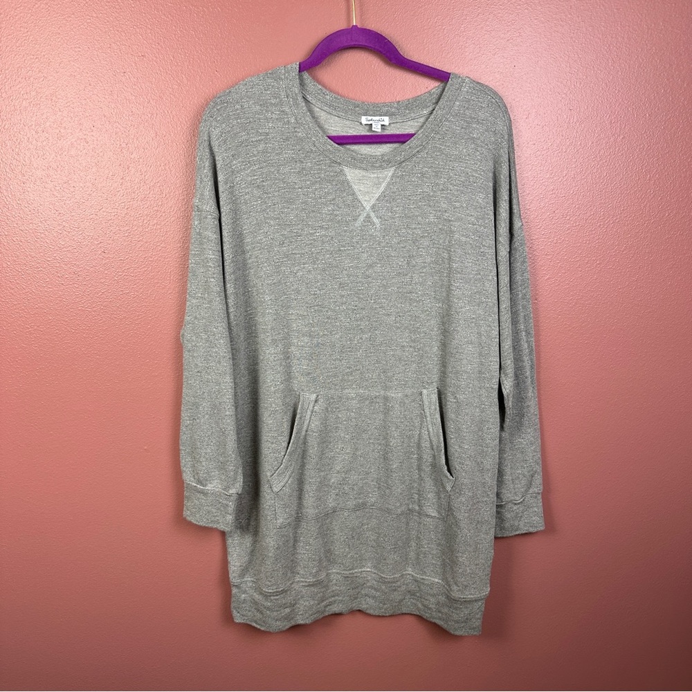 Splendid gray long sleeve tunic mini dress kangaroo pouch pocket size large